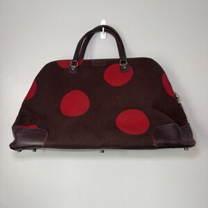 Vintage Hartmann Tweed Brown/Red Polka Dot Leather Duffel Bowler Weekender Bag